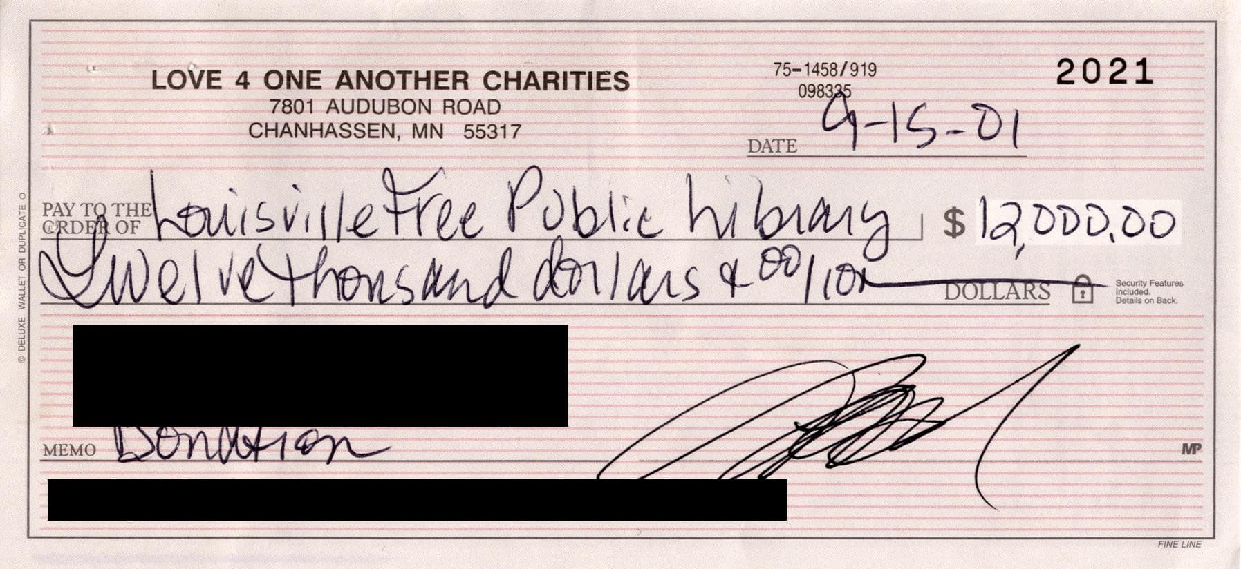 Check from Prince's Foundation for the Western Library