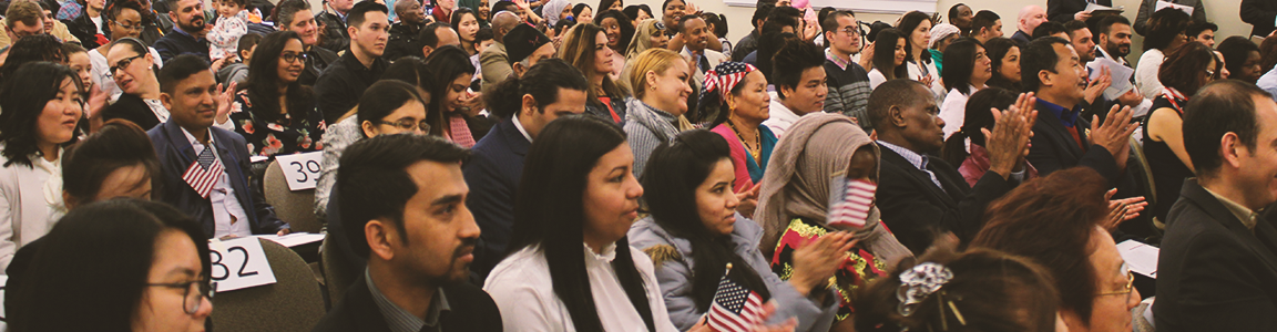 People at a library citizenship ceremony