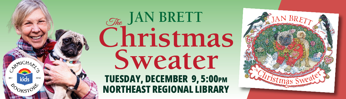 Jan Brett and her Christmas Sweater