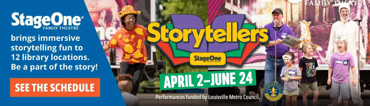 Storytellers on a stage with kids