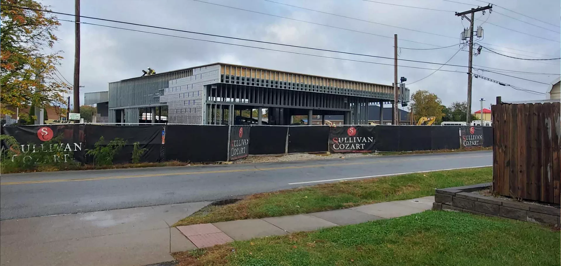 External view of the framing of the Fern Creek Library from across the street