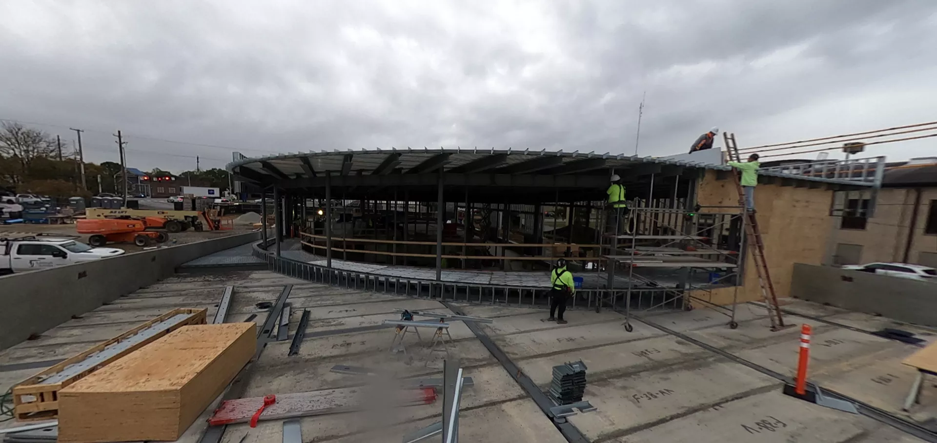 Constructions workers working on the external section of the Fern Creek library