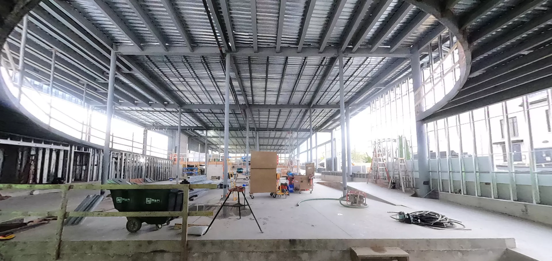 Inside view of the construction with the metal roofing