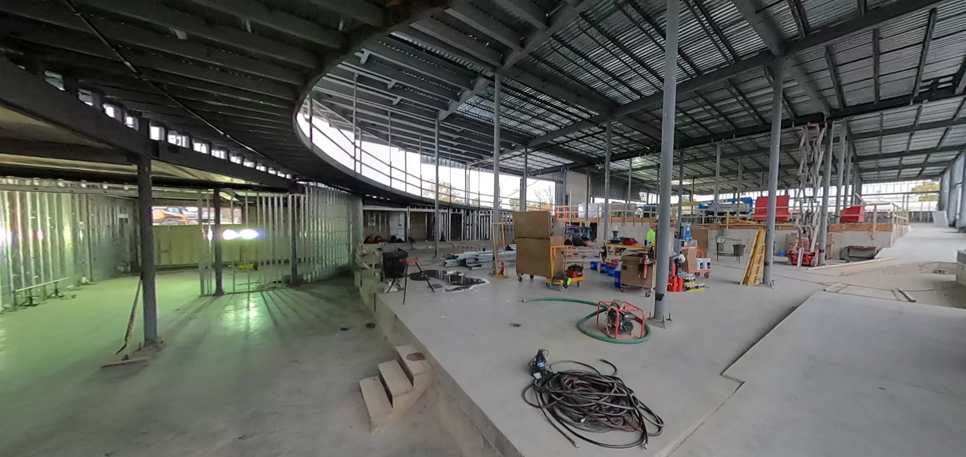 Alternate angle of the metal roof of Fern Creek and steps to a lower level