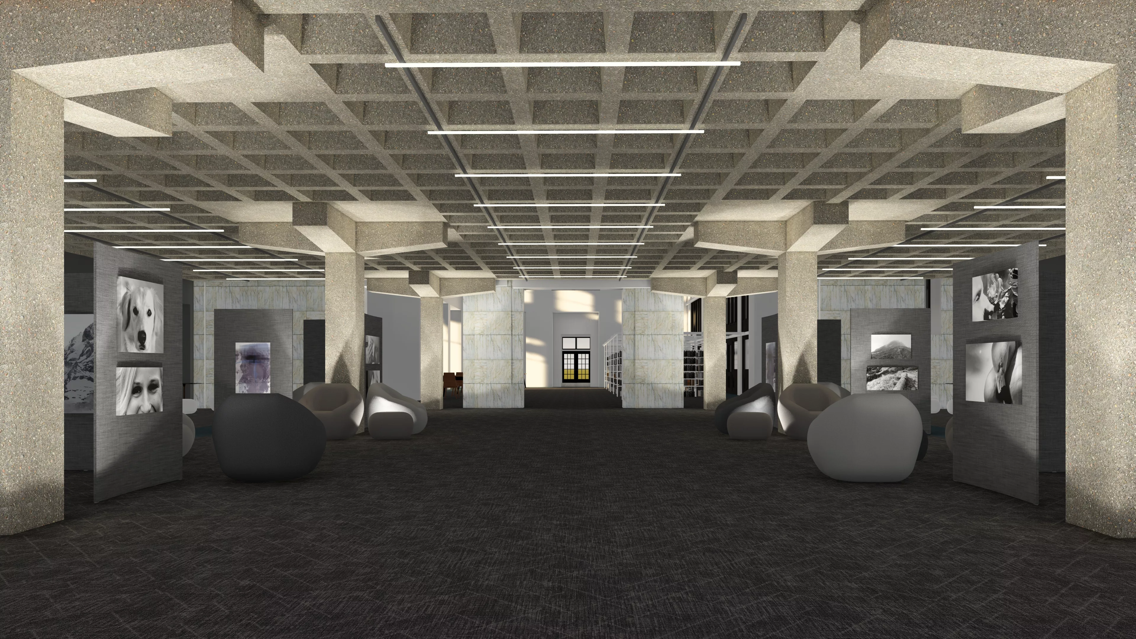 View of the Gallery and through the stacks