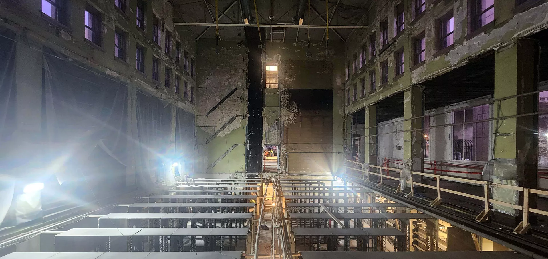 Exposed stacks area with a view from South lobby through the North lobby