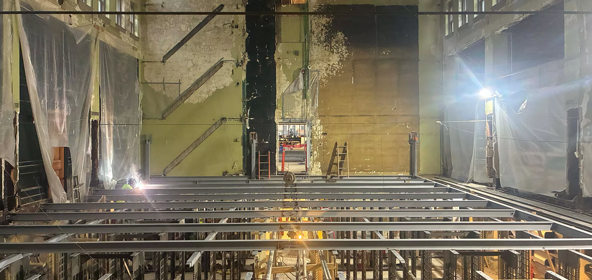 Steel flooring in the stacks
