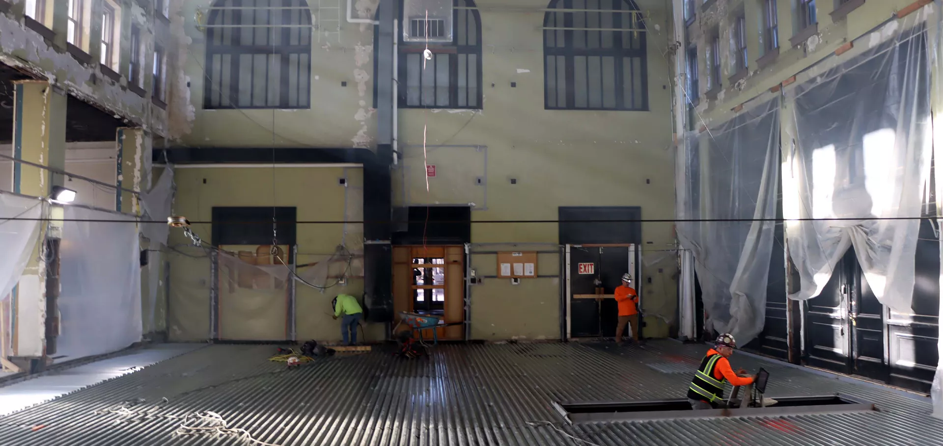 Alternate angle of the stacks area with the metal flooring