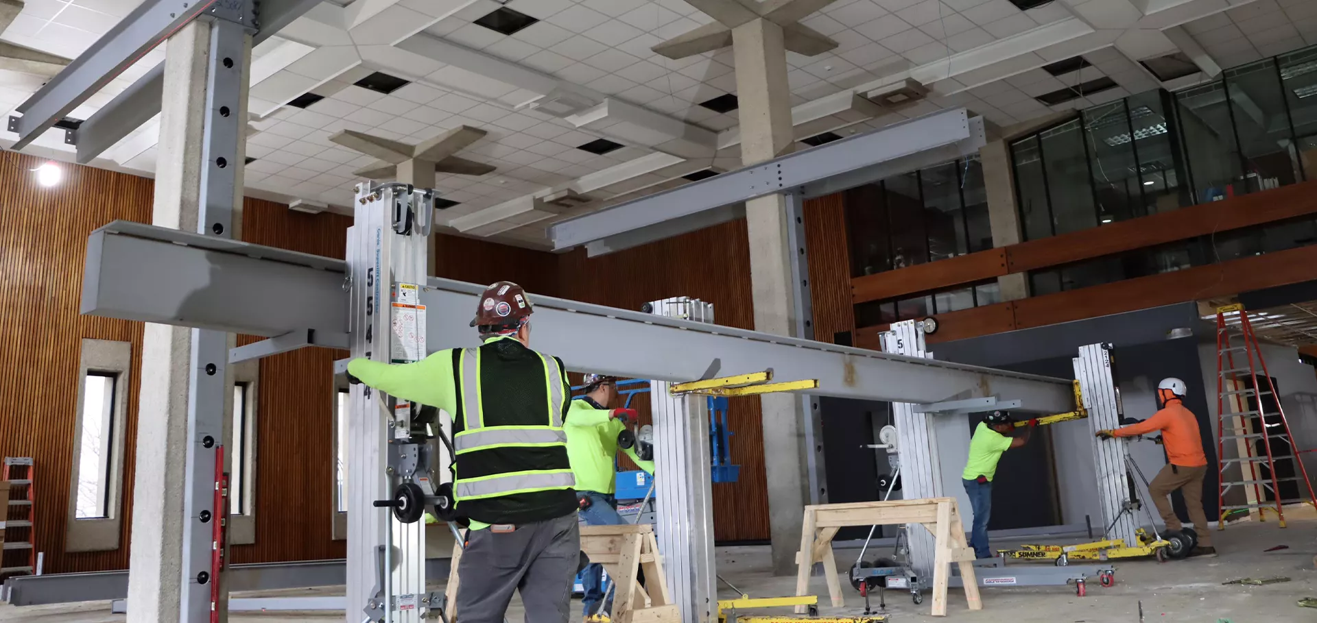 Steel beams being installed