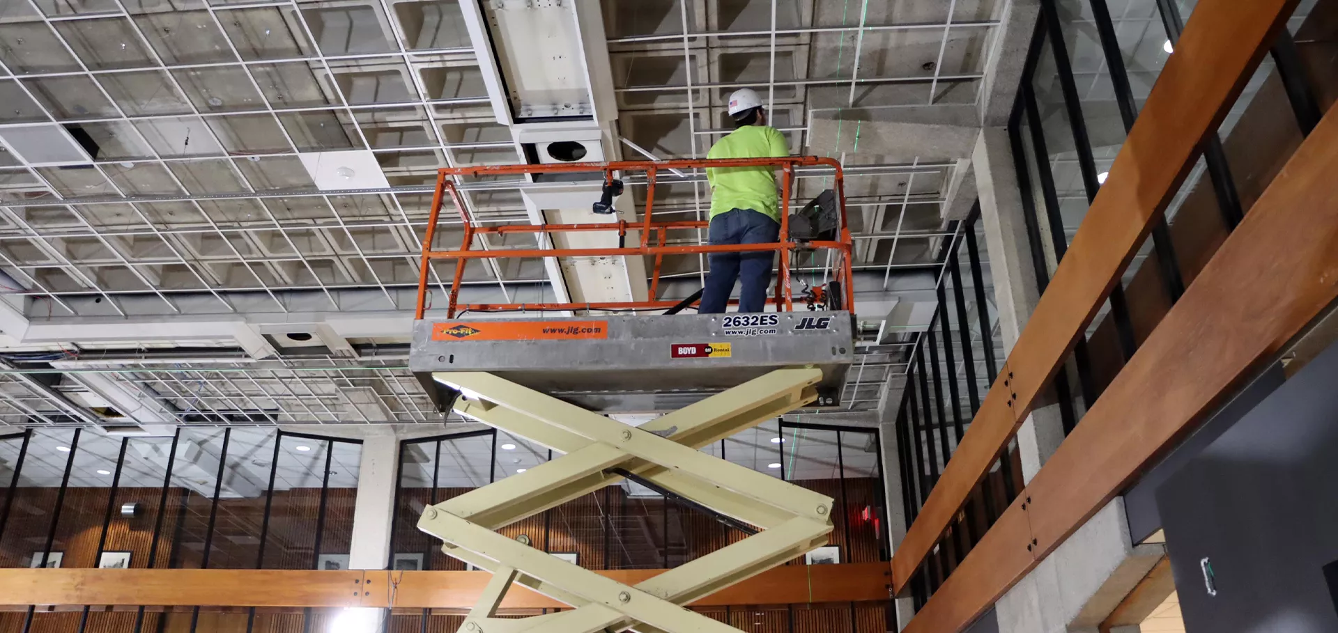 Worker on a scissor lift