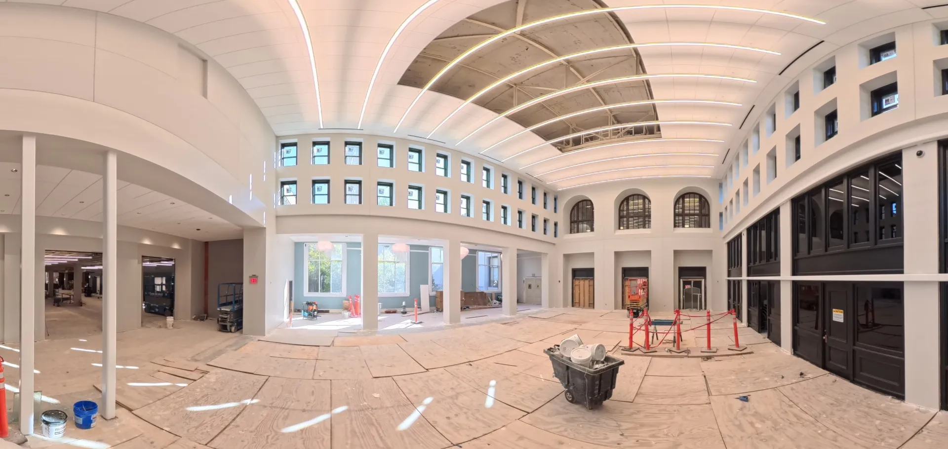 Large open space connecting the old library building and new one.